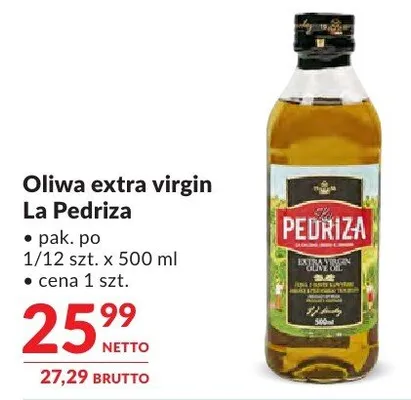 Oliwa extra virgin La Pedriza promocja w Makro