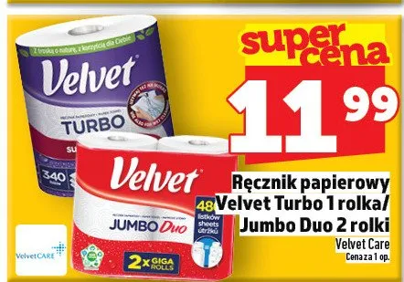 Ręcznik papierowy Velvet Turbo 1 rolka/Jumbo Duo 2 rolki promocja w TOPAZ