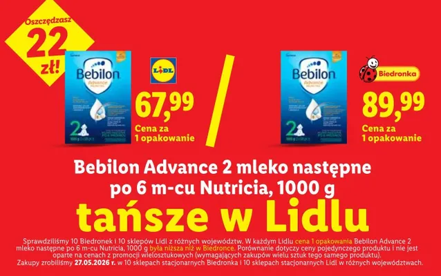 Mleko następne Bebilon Advance 2 po 6 m-cu Nutricia promocja w Lidl
