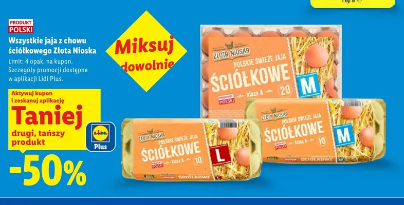 Jajka kurze z chowu ściółkowego M 10 szt. Złota Nioska promocja w Lidl