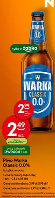 Piwo Warka Classic 0.0% butelka zwrotna promocja w Żabka