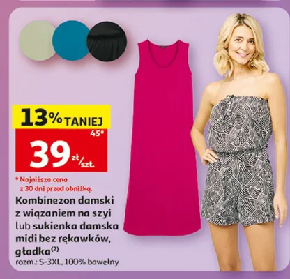 Sukienka damska midi bez rękawów gładka Inextenso rozm. S-3XL 100% bawełny promocja w Auchan