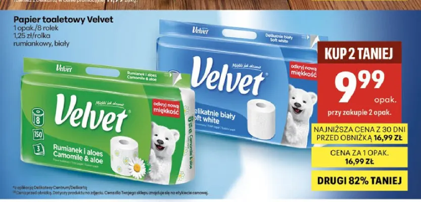 Papier toaletowy Velvet biały 8-pak promocja w Delikatesy Centrum