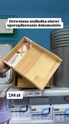 Szuflada drewniana na dokumenty promocja w Action