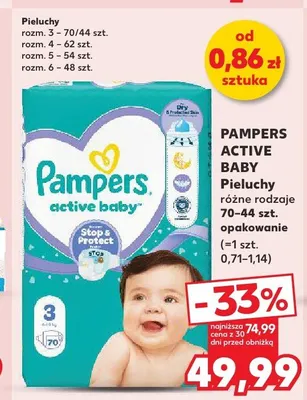 Pieluchy Pampers active baby promocja w Kaufland