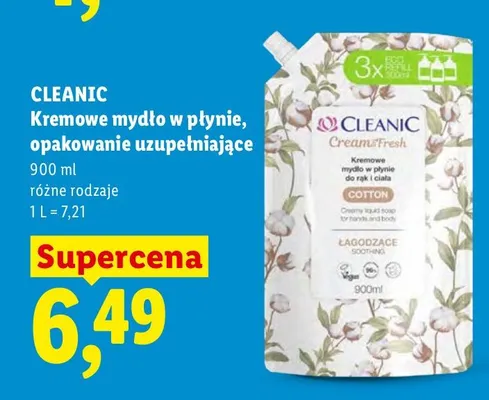 Kremowe mydło w płynie Cleanic opakowanie uzupełniające promocja w Lidl