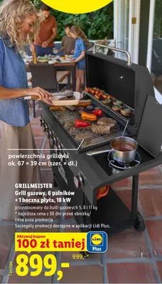 Grill gazowy 6 palników + 1 boczna płyta, 18 kW promocja w Lidl