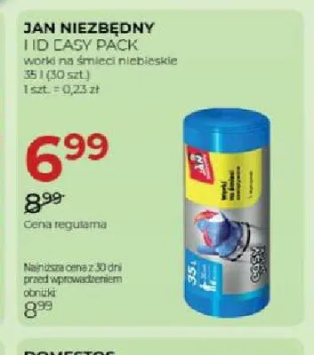 Worki na śmieci Jan Niezbędny i id Easy Pack niebieskie 35 l 30-pak promocja w Drogerie Jawa