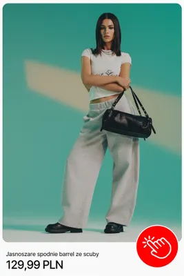Jasnoszare spodnie barrel ze scuby Cropp promocja w Cropp