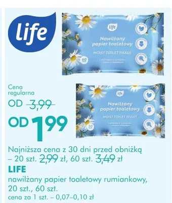 Nawilżony papier toaletowy rumiankowy, 20 szt., 60 szt. promocja w Super-Pharm