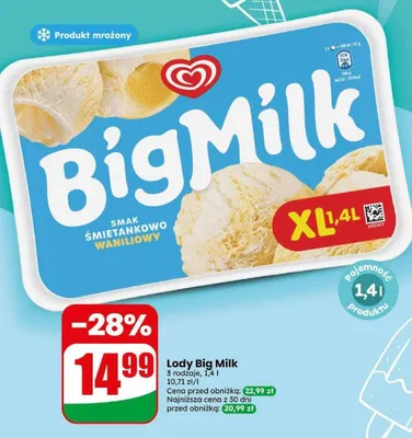 Lody Big Milk smak śmietankowo-waniliowy promocja w Dino