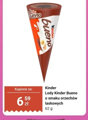 Lody Kinder Bueno o smaku orzechów laskowych promocja w Dino