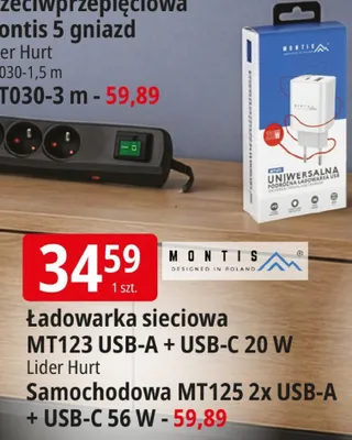 Listwa zasilająca przeciwprzepięciowa Montis 5 gniazd MT030-1,5m promocja w Leclerc