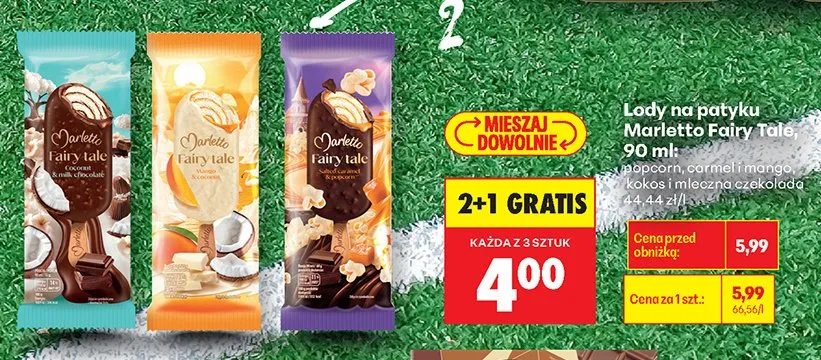 Lody na patyku Marletto Fairy Tale słony karmel i popcorn promocja w Biedronka