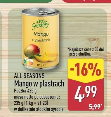 Mango w plastrach All Seasons promocja w Aldi