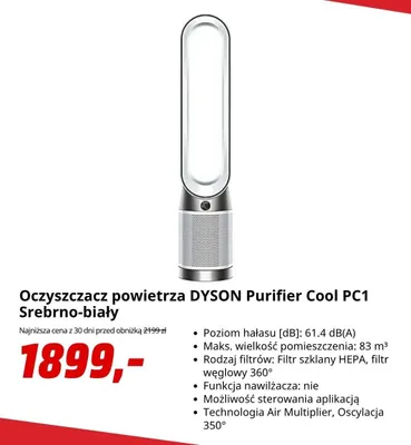 Oczyszczacz powietrza DYSON Purifier Cool PC1 Srebrno-biały promocja w Media Markt