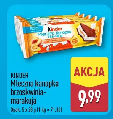 Mleczna kanapka Kinder brzoskwinia-marakuja promocja w Aldi