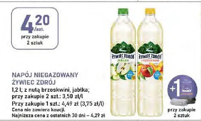 Napój niegazowany Żywiec Zdrój 1,2 l z nutą brzoskwini, jabłka promocja w Stokrotka