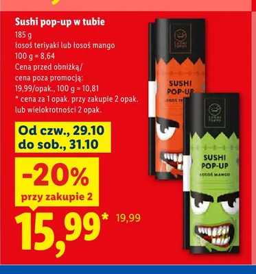 Sushi pop-up w tubie łosoś mango Sushi Tokyo promocja w Lidl