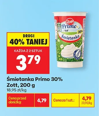 Śmietanka Primo 30% Zott promocja w Biedronka