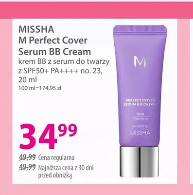 Serum BB Cream krem BB z serum do twarzy z SPF50+ PA++++ no. 23 MISSHA M Perfect Cover promocja w Hebe