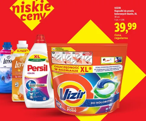 Kapsułki do prania kolorowych tkanin Vizir All-in-1 Pods XL promocja w Lidl