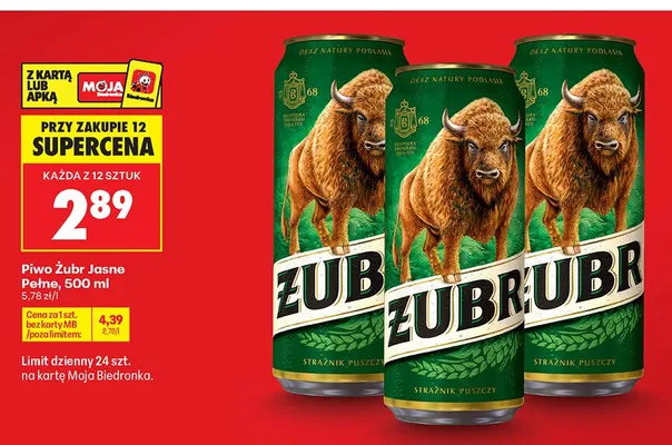 Piwo Żubr Jasne Pełne promocja w Biedronka