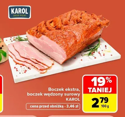 Boczek wędzony surowy Karol promocja w Carrefour