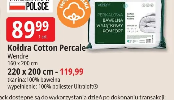 Kołdra Cotton Percale Wendre 220x200 cm promocja w Leclerc