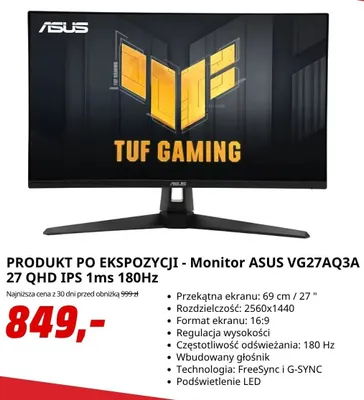 Monitor ASUS VG27AQ3A po ekspozycji promocja w Media Markt