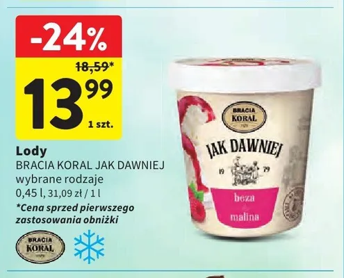 Lody Bracia Koral Jak Dawniej beza malina promocja w Intermarche