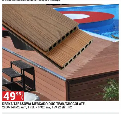 Deska tarasowa Mercado Duo Teak/Chocolate 2200x148x23 mm promocja w Merkury Market