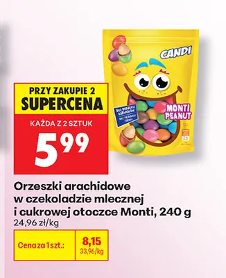 Orzeszki arachidowe w czekoladzie mlecznej i cukrowej otoczce Monti promocja w Biedronka