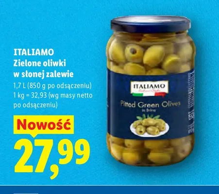 Zielone oliwki w słonej zalewie Italiamo promocja w Lidl