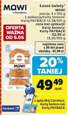 Łosoś świeży porcje Mowi promocja w Carrefour