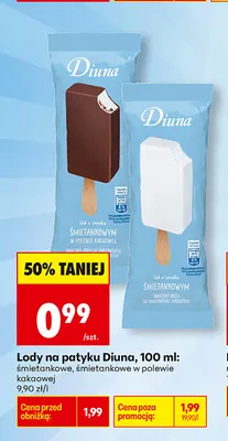 Lody na patyku Diuna śmietankowe promocja w Biedronka