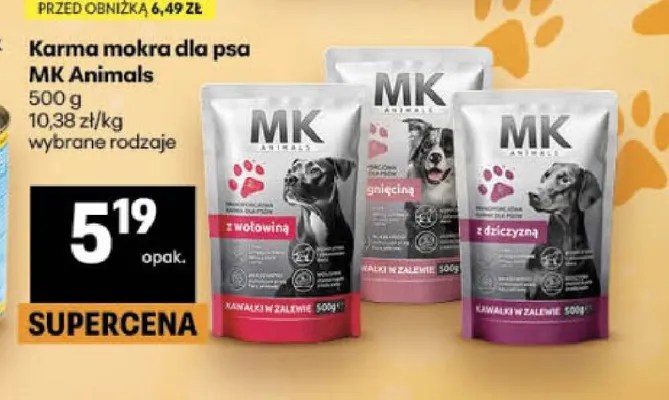 Karma mokra dla psa MK Animals promocja w Delikatesy Centrum