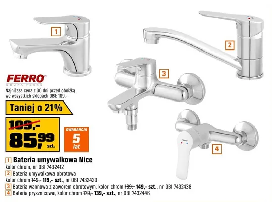 Bateria prysznicowa, kolor chrom promocja w OBI