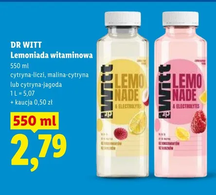 Lemoniada witaminowa cytryna-liczi, malina-cytryna lub cytryna-jagoda promocja w Lidl