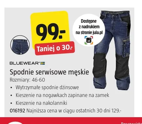 Spodnie serwisowe męskie Bluewear promocja w Jula