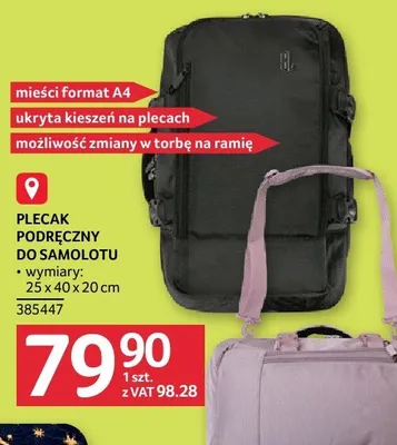 Plecak podręczny do samolotu 25 x 40 x 20 cm promocja w Selgros