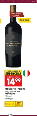 Wino czerwone półwytrawne Masseria Trajone Negroamaro Primitivo promocja w Biedronka