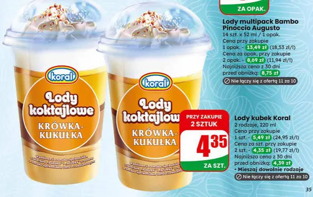 Lody koktajlowe krówka-kukułka promocja w Dino