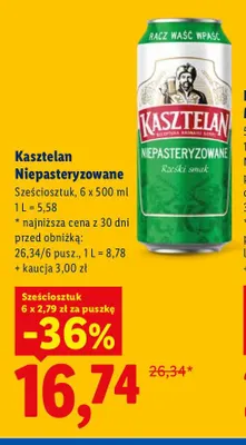 Piwo Kasztelan Niepasteryzowane 6-pak 500 ml promocja w Lidl