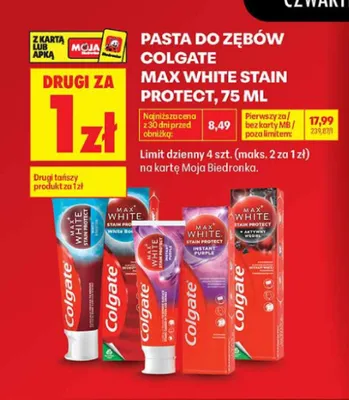 Pasta do zębów Colgate Max White Stain Protect promocja w Biedronka