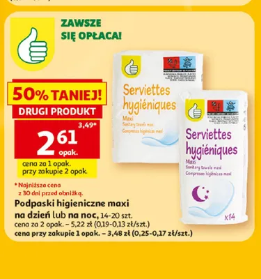 Podpaski higieniczne Kciuk Maxi na dzień promocja w Auchan