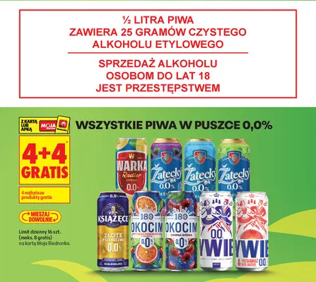 Wszystkie piwa w puszce 0,0% 4+4 GRATIS promocja w Biedronka