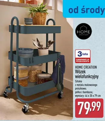 Wózek wielofunkcyjny Home Creation z metalu malowanego proszkowo z półką z bambusa 44x35x79cm promocja w Aldi