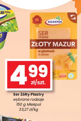 Ser żółty w plastrach Złoty Mazur Mlekpol promocja w emma MARKET
