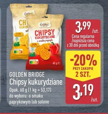 Chipsy kukurydziane GOLDEN BRIDGE o smaku paprykowym promocja w Aldi